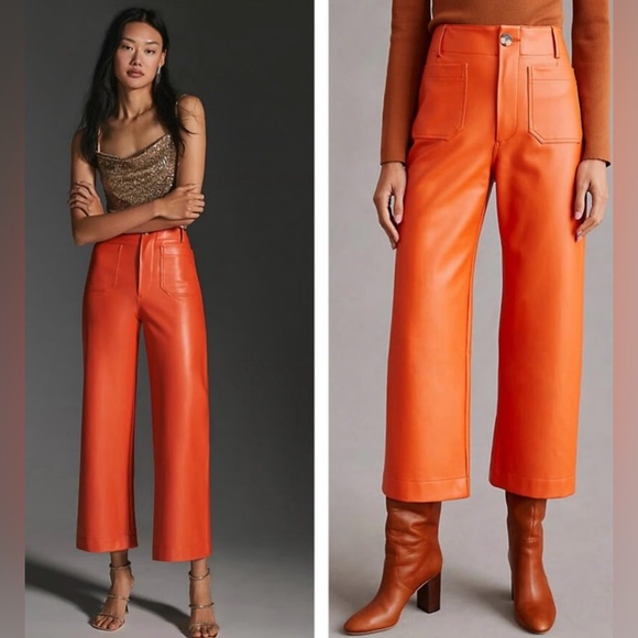 Maeve Pants - Anthropologie Maeve The Colette Cropped Wide-Leg Faux Leather Pants SIZE 34 EUC